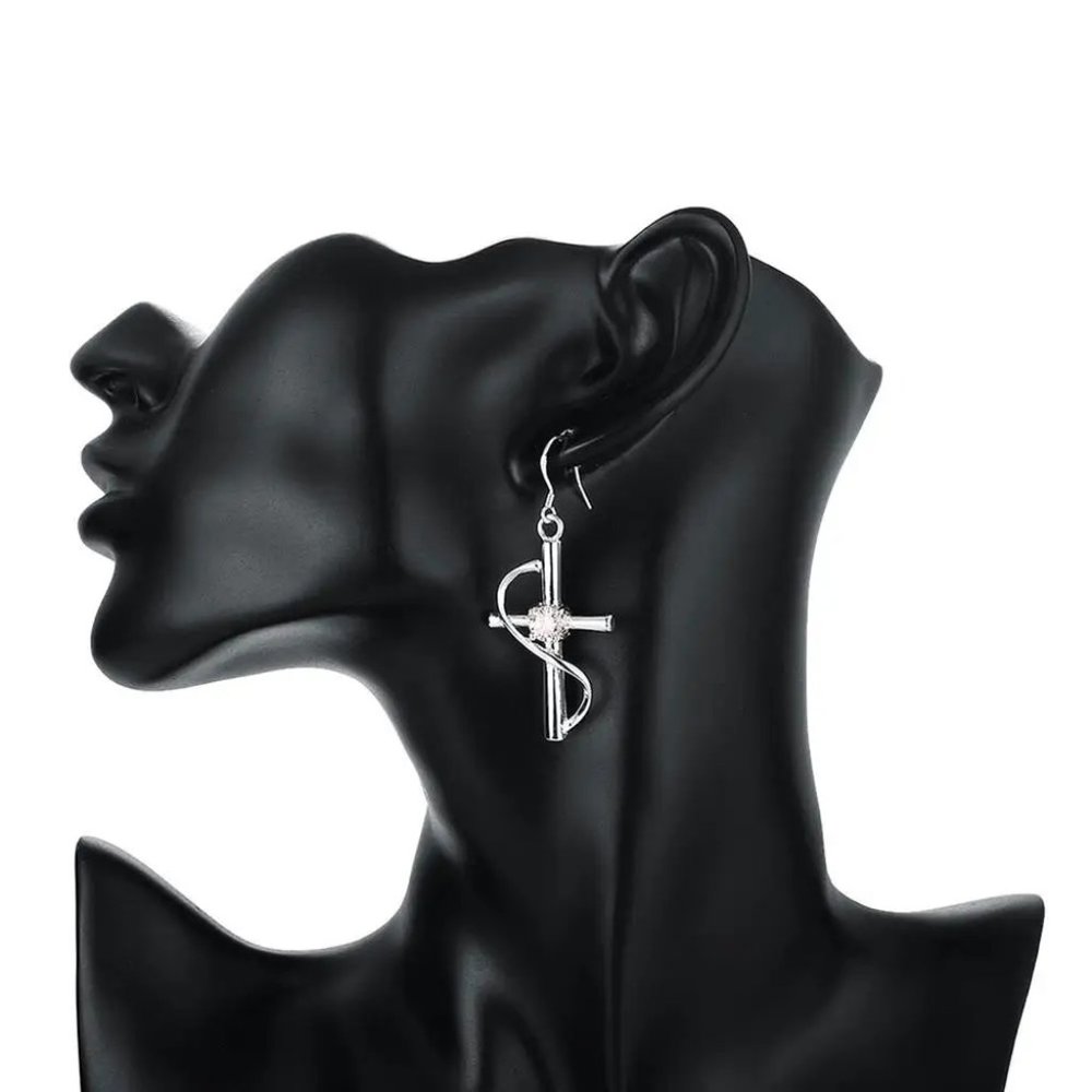 Beautiful Crystal Cross Hanging Earring's Solid 925 Sterling Silver - Picture 7 of 8